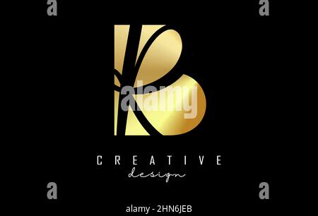 Golden letters BR Logo with a minimalist design and negative space. Letters B and R with geometric and handwritten typography. Creative Vector Illustr Stock Vector
