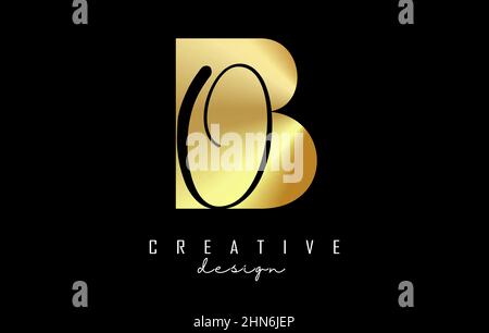 Golden letters BO Logo with a minimalist design and negative space. Letters B and O with geometric and handwritten typography. Creative Vector Illustr Stock Vector