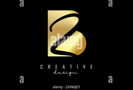 Golden letters BZ Logo with a minimalist design and negative space. Letters B and Z with geometric and handwritten typography. Creative Vector Illustr Stock Vector