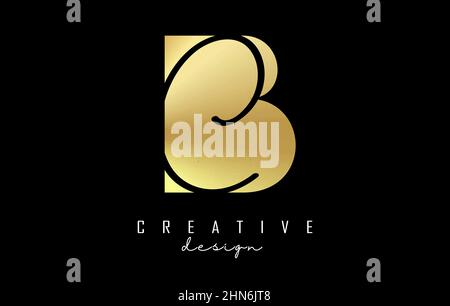 Golden letters BC logo with a minimalist design and negative space. Letters B and C with geometric and handwritten typography. Creative Vector Illustr Stock Vector