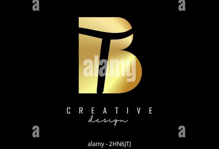 Golden letters BT Logo with a minimalist design and negative space. Letters B and T with geometric and handwritten typography. Creative Vector Illustr Stock Vector