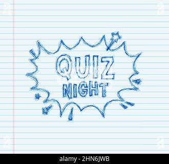Comic speech bubbles with text quiz night. sketch icon. Symbol, sticker tag, special offer label, advertising badge. Vector stock illustration. Stock Vector