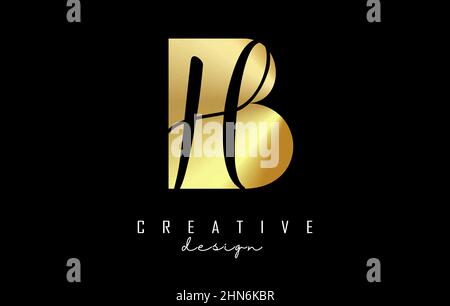 Golden letters BH Logo with a minimalist design and negative space. Letters B and H with geometric and handwritten typography. Creative Vector Illustr Stock Vector