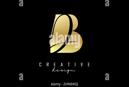 Golden letters BD Logo with a minimalist design and negative space. Letters B and D with geometric and handwritten typography. Creative Vector Illustr Stock Vector