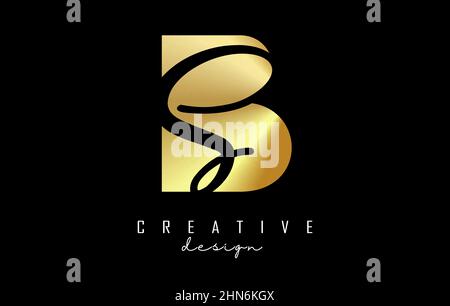 Golden letters BS Logo with a minimalist design and negative space. Letters B and S with geometric and handwritten typography. Creative Vector Illustr Stock Vector