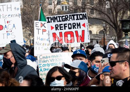 Washington, DC, USA. 14th Feb, 2022. February 14, 2022 - Washington, DC, United States: Sign with the words ''Immigration reform now'' at a ''Day Without Immigrants'' demonstration in front of the White House. (Credit Image: © Michael Brochstein/ZUMA Press Wire) Stock Photo