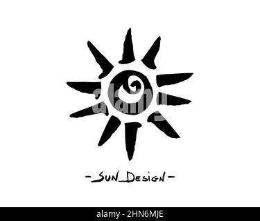 Black Tribal Sun Tattoo Sonnenrad Symbol sun wheel sign. Summer icon. The ancient European esoteric element. Logo Graphic element spiral shape. Vector