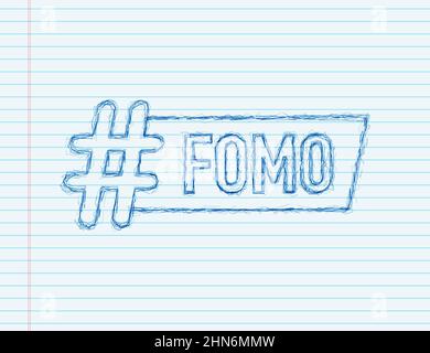 Modern hashtag fomo, great design for any purposes. Vector typography illustration. sketch cartoon vector illustration. Flat design. Social media Stock Vector