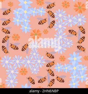 pattern insects and flowers without background Stock Vector