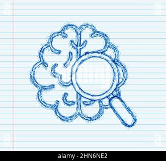 sketch icon with brain examination for concept design. Vector icon. Mental health concept. Vector design. Stock Vector