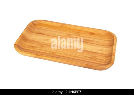 Craft wooden rectangular plate isolated on the white background Stock Photo