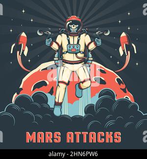 Skeleton in spacesuit with blasters Stock Vector