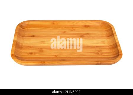 Craft wooden rectangular plate isolated on the white background Stock Photo
