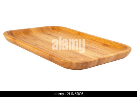Craft wooden rectangular plate isolated on the white background Stock Photo