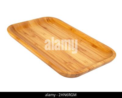 Craft wooden rectangular plate isolated on the white background Stock Photo