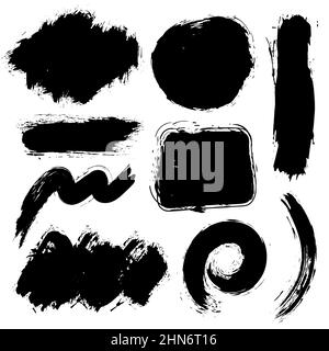 Set of black grunge brush shapes. Vector illustration. Brush strokes. Dirty artistic design collection for border frames, signs, banners, symbol Stock Vector