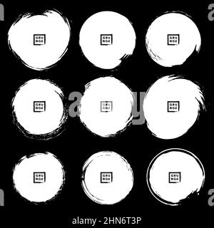 Set of white isolated grunge circles. Vector illustration. Distress textures. Doodle style design elements for frames, badges, labels and emblems Stock Vector