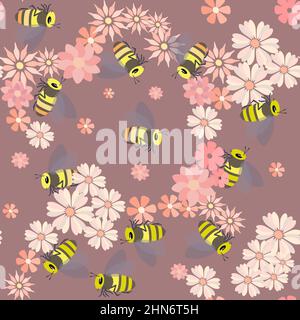 pattern insects and flowers without background Stock Vector
