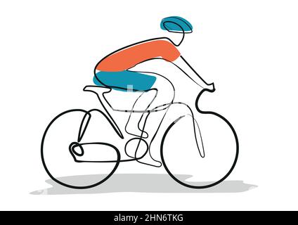 Cyclist, line art stylized cartoon. Stylized Illustration of man on a bicycle. Continuous line drawing design. Vector available. Stock Vector