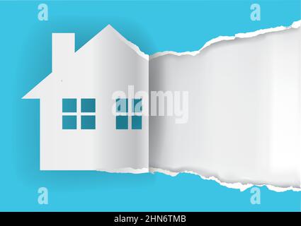 House for sale , advertisement banner template. Illustration of ripped paper house symbol with place for your text or image. Vector available. Stock Vector