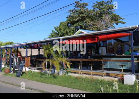 Bambooze Bar-B-Que Joint, Reduit Beach Avenue, Rodney Bay Village, Gros Islet, Saint Lucia, Windward Islands, Lesser Antilles, West Indies, Caribbean Stock Photo