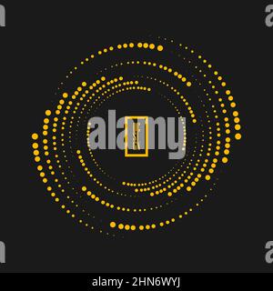 Curvy yellow halftone dotted stripes in vortex form. Geometric art. Design element for border frame, round logo, tattoo, sign, symbol, web pages Stock Vector