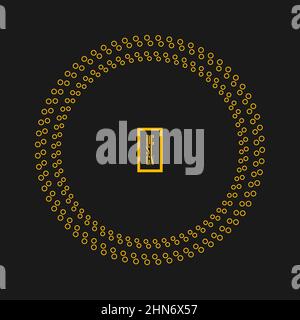 Yellow halftone dots in abstract circle form. Geometric art. Design element for border frame, technology round logo, tattoo, sign, symbol, web pages Stock Vector