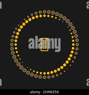 Yellow and gray halftone dots in circle form. Geometric art. Design element for border frame, technology round logo, tattoo, sign, symbol, web pages Stock Vector