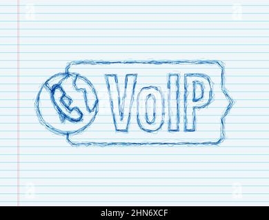 VoIP technology, voice over IP. Internet calling banner. sketch icon. Vector illustration Stock Vector