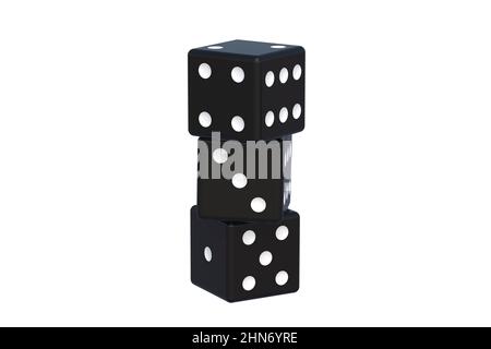 Heap of black dice isolated on white background. 3d render Stock Photo