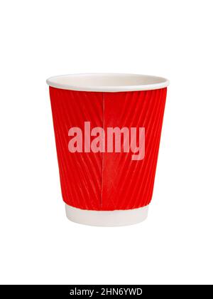 Red paper corrugated cup for coffee isolated on the white background Stock Photo
