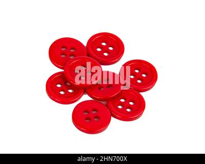 Red bright cloth buttons isolated on the white background Stock Photo