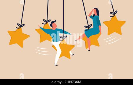 Give five star and superb feedback experience. Customer impress and satisfaction ranking vector illustration concept. User quality vote and review per Stock Vector