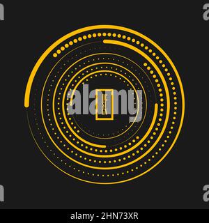Abstract yellow lines and halftone dots in circle form. Geometric art. Design element for border frame, technology round logo, tattoo, sign, web Stock Vector