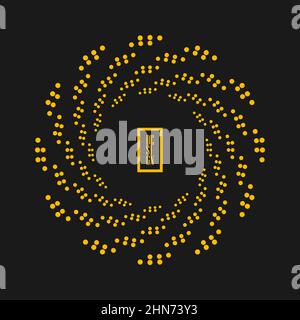 Yellow abstract halftone dots in circle form. Vector illustration. Design element for technology round logo, striped border frame, badges, emblems Stock Vector
