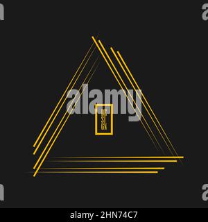 Yellow speed lines in triangle frame form. Geometric art. Trendy design element for border frame, logo, sign, symbol, web, prints, posters, template Stock Vector