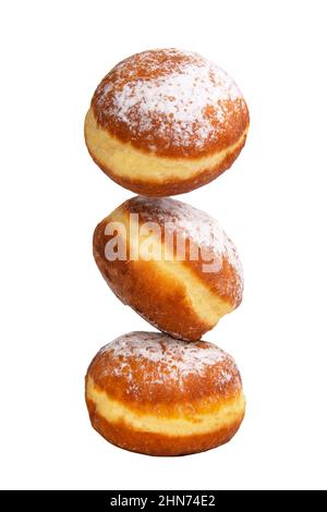 Three tasty berliner donuts ball isolated on the white background Stock Photo