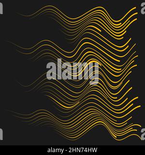 Yellow speed wavy lines in arrow form. Vector illustration. Striped linear pattern. Design element ideal for prints, posters, wall mural, banner Stock Vector