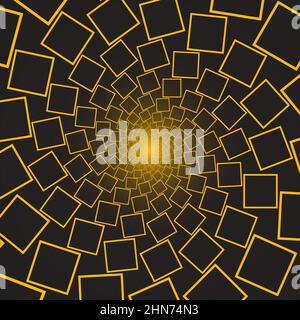Yellow abstract spiral squared shape. Gray background. Trendy design element for badges, emblems, logo, sign, symbol, web pages, prints, posters Stock Vector