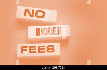 No hidden fees word written on wood block. Taxes and fees Financial business concept Stock Photo