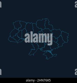 Linear ukrainian map with regions . concept of land, education, trip, detail cartography. The country of Ukraine. Stock Vector