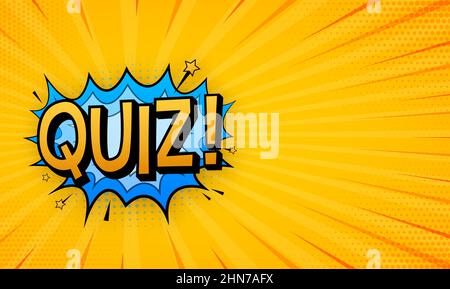 Comic speech bubbles with text quiz night. Neon icon. Symbol, sticker tag, special offer label, advertising badge. Vector stock illustration Stock Vector