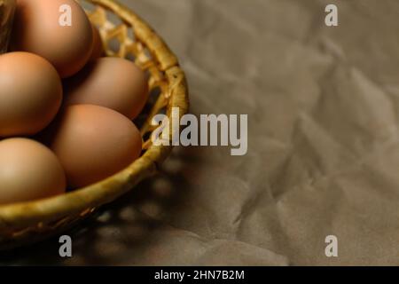Rustic Easter background. Collection of Preparation for holiday. Craft paper. Tradition. Copy space Stock Photo