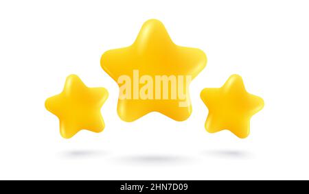 Vector icons of three yellow stars glossy colors. Achievements for games or customer rating feedback of website. Vector stars in realistic style. Stock Vector