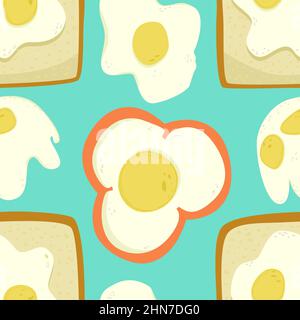 Fried eggs in pepper and on toast hand drawn vector seamless pattern. Morning breakfast Stock Vector
