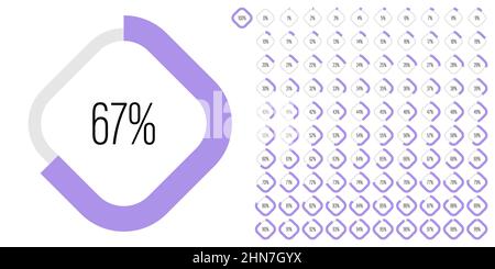 Set of rectangle percentage diagrams meters from 0 to 100 ready-to-use for web design, user interface UI or infographic - indicator with purple Stock Vector