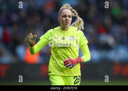 Manchester, England, 13th February 2022.  Ellie Roebuck of Manchester City during the The FA Women's Super League match at the Academy Stadium, Manchester. Picture credit should read: Isaac Parkin / Sportimage