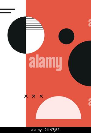 Circles and lines on red and white background Stock Vector