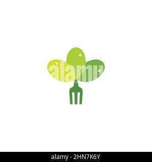 spoon fork green leaf gradient food restaurant logo vector Stock Vector