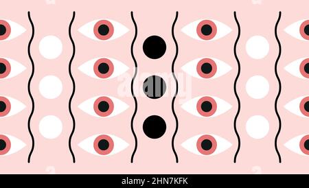 Geometric shapes and eyeballs on light pink backdrop Stock Vector
